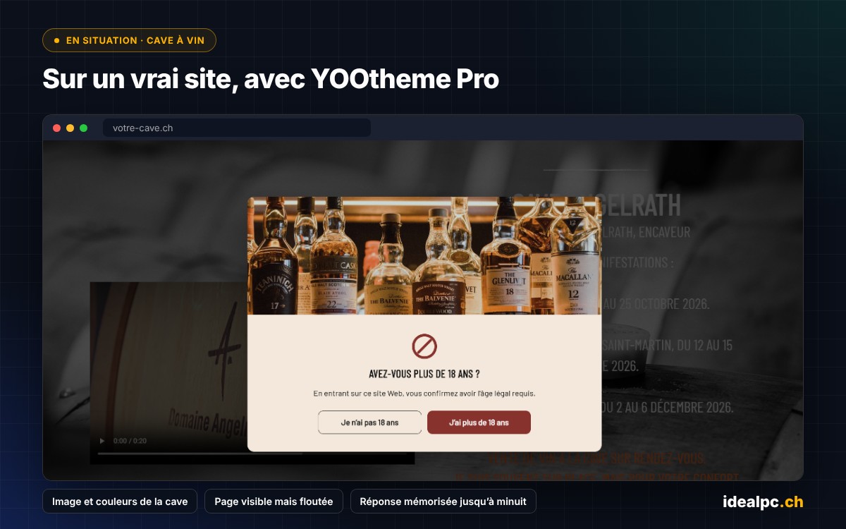 Ideal Age Gate sur un site : fenêtre de contrôle d’âge par-dessus la page